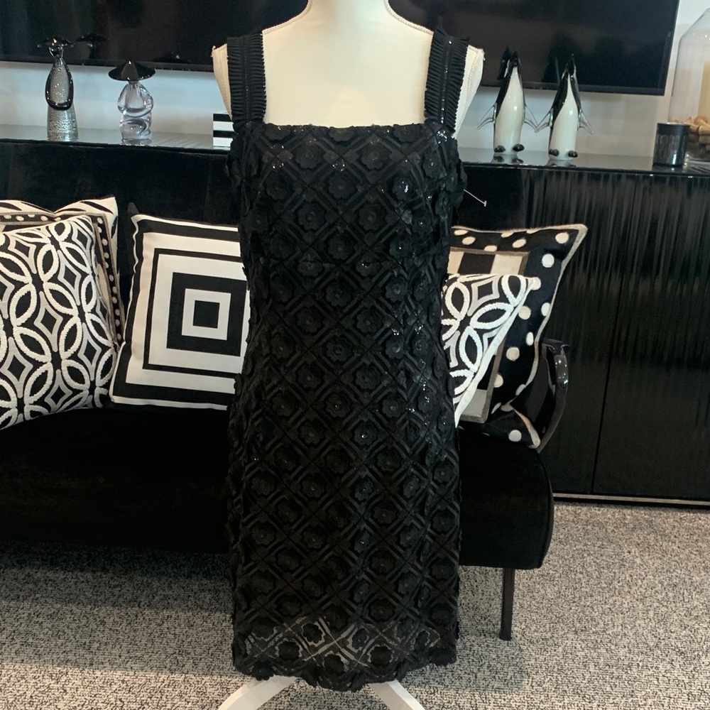 Sara Campbell Black Beaded Square-Neck Cocktail Dress -   Size 12. Never worn